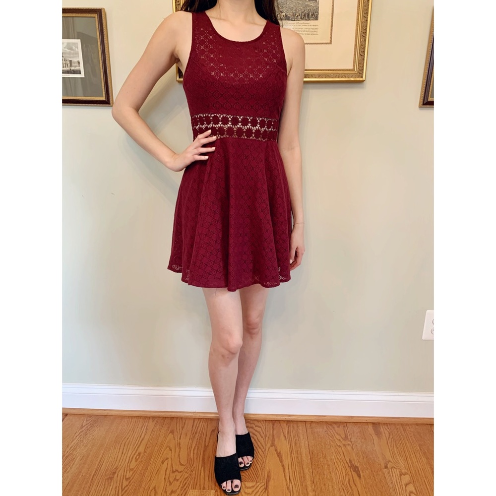 Free People Crochet Burgundy Mini Dress - Picture 3 of 4